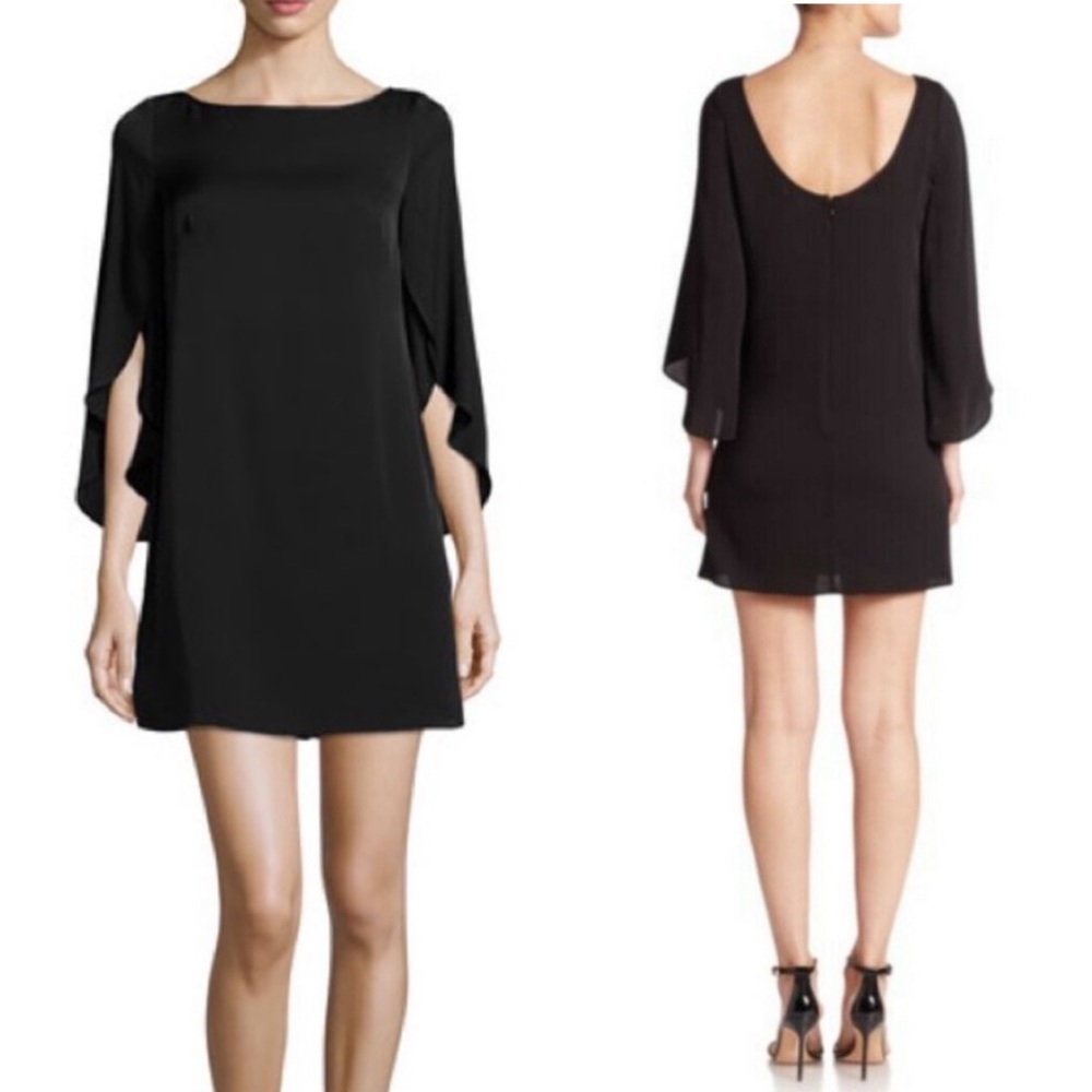 Milly Silk Stretch Crepe Butterfly Sleeve Scoop Back Mini Dress lbd